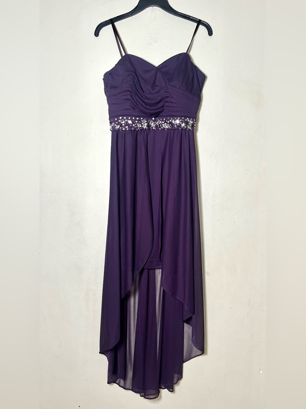 Adrianna Papell Purple Beaded High-Low Prom Dress